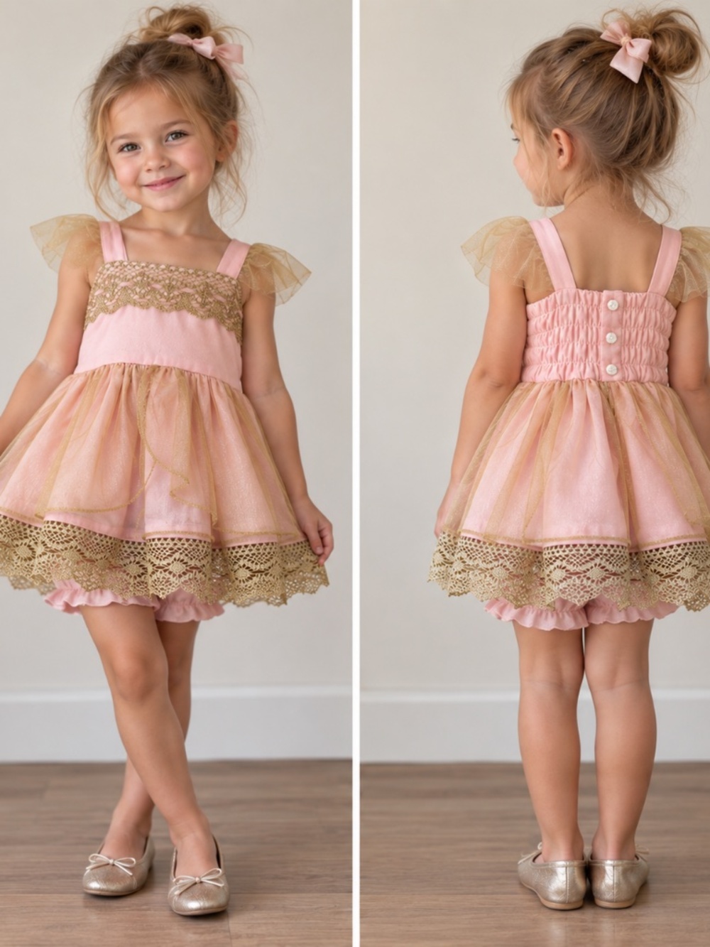 Wildling by Well Dressed Wolf Pink Gold Lace Dress 4T Flower Girl